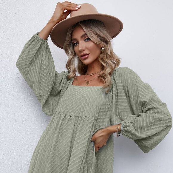 Textured Square Neck Mini Dress - Picture 3 of 8